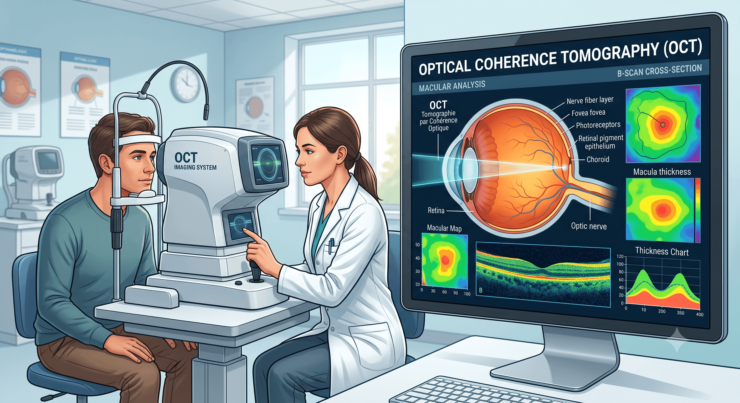 OCT (Tomographie par Cohérence Optique) : à quoi sert cet examen ? Prix, déroulement, résultats