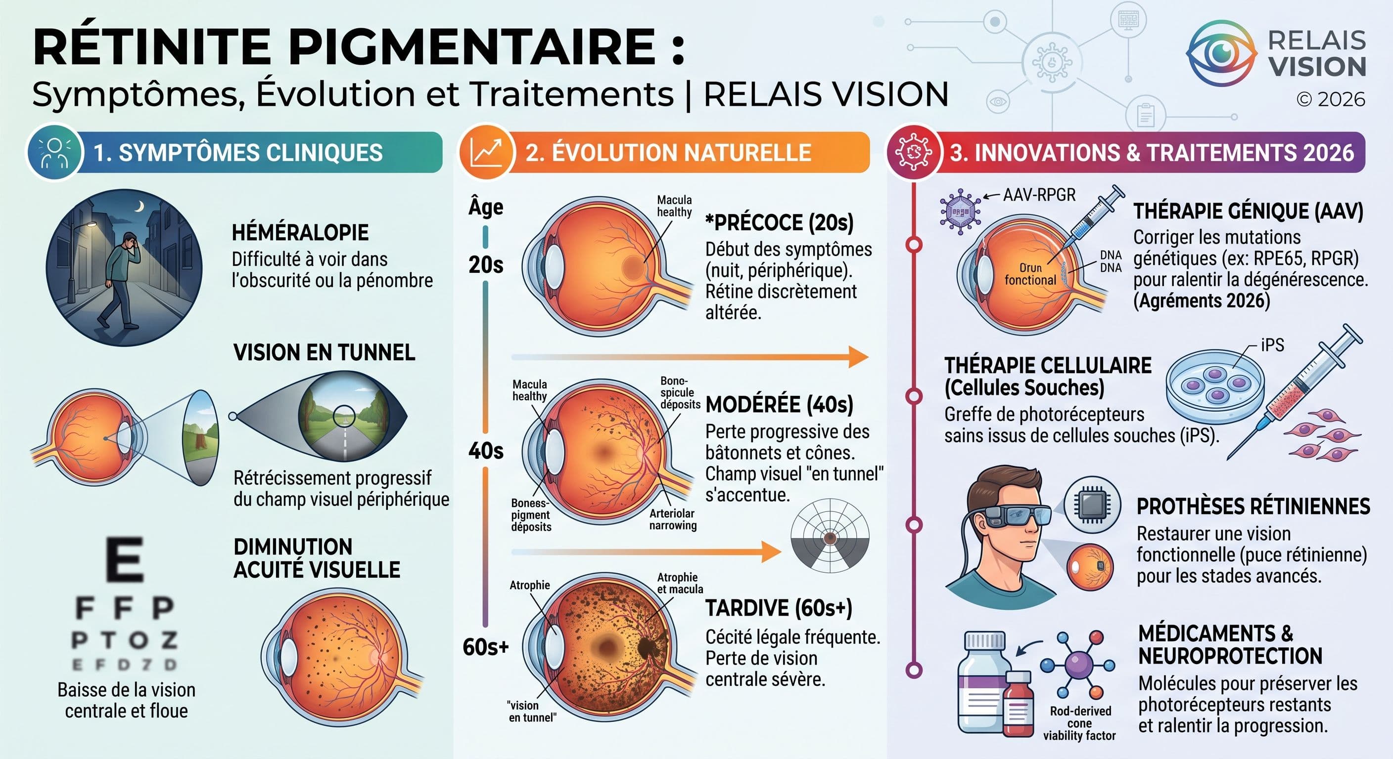 Rétinite pigmentaire : symptômes, évolution, traitements 2026 | Relais Vision